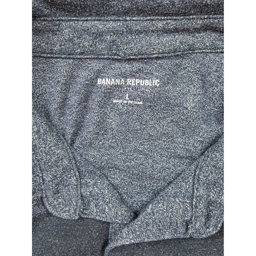 Banana Republic‎ Navy Gray Black Stripe 1/4 Button Performance Polo Men's Size L